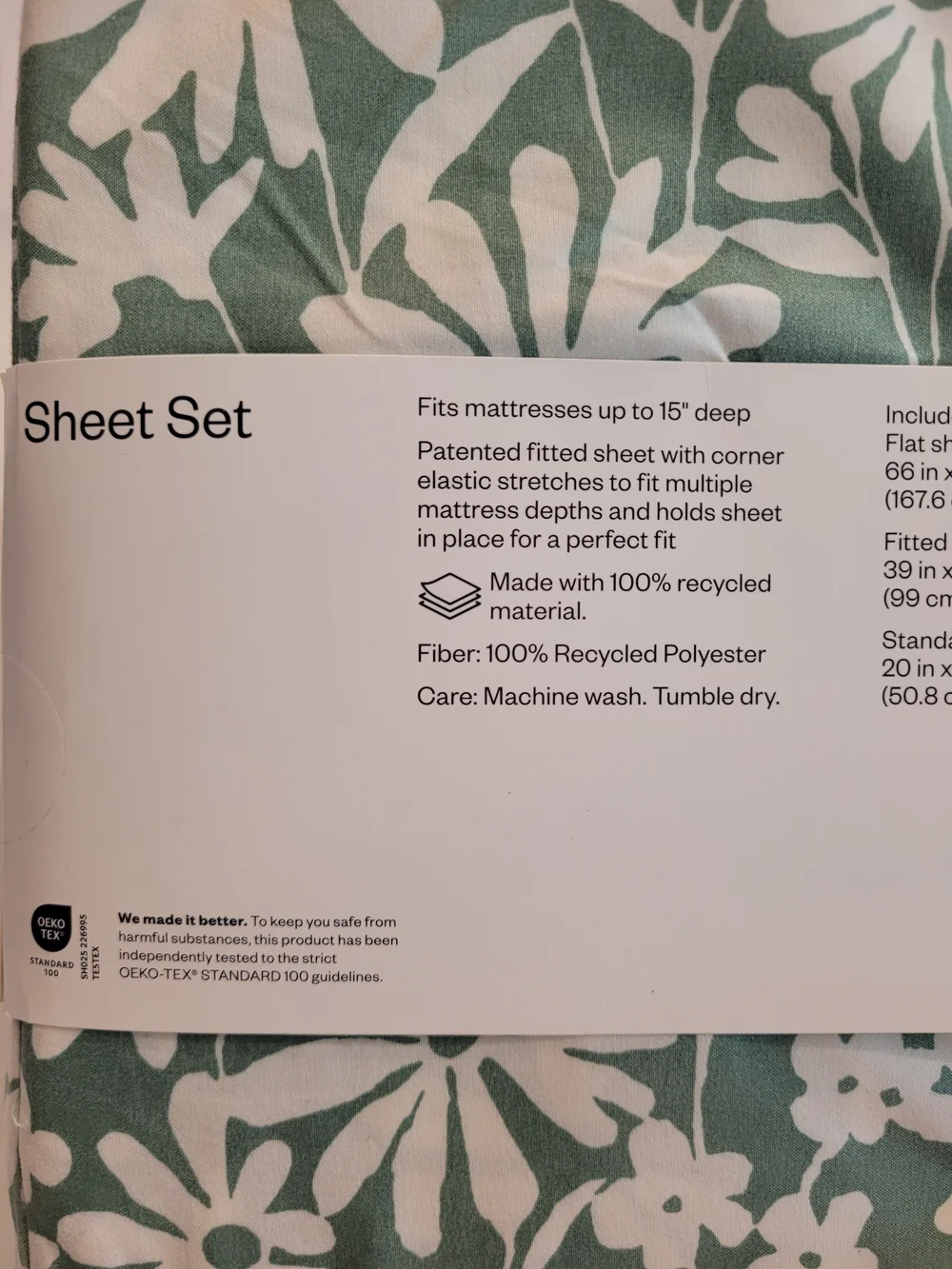 Room Essentials Floral Microfiber Bed Sheet Set - Sage & White Floral Pattern